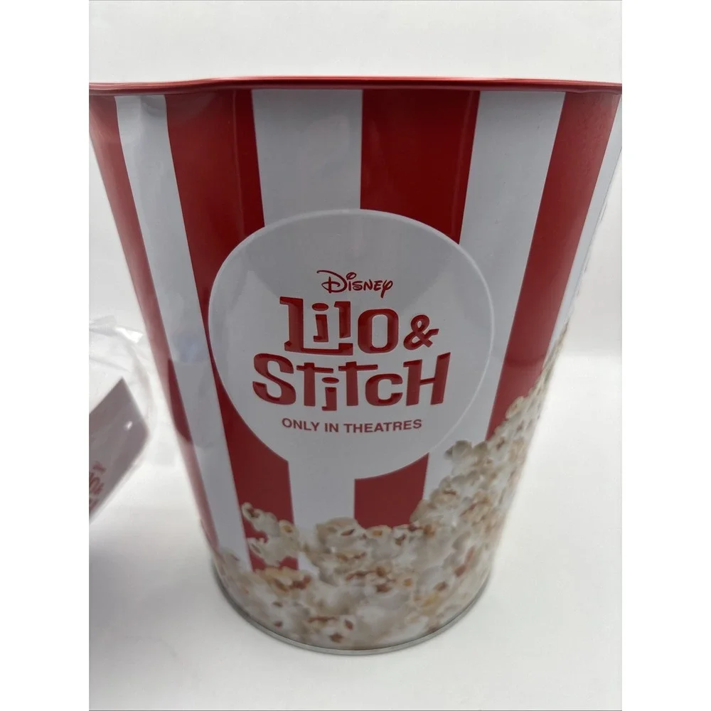 Cinemark 2025‎ Lilo & Stitch Plush Clip Tin Surfin Popcorn Bucket NEW